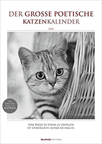 okumak Der große poetische Katzenkalender 2021 - Literarischer Bild-Kalender A3 (29,7x42 cm) - mit Zitaten - schwarz-weiß - Tier-Kalender - Alpha Edition