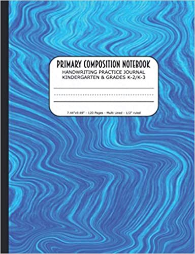 okumak Primary Composition Notebook | Handwriting Practice Journal Kindergarten &amp; Grades K-2/K-3: Handwriting Practice Paper with 3 Lines (Dotted Midline) | ... | Adorable Blue Liquid Color Cover