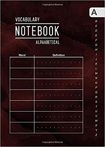 okumak Vocabulary Notebook Alphabetical: B6 Small Notebook 2 Columns with A-Z Tabs Printed | Marble Red Black Design