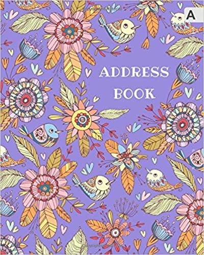 okumak Address Book: 8x10 Contact Notebook Organizer | A-Z Alphabetical Sections | Large Print | Tribal Cartoon Bird Floral Design Blue-Violet