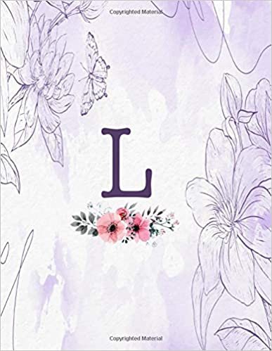 okumak L: Monogram Initial L Notebook for Girls s and Women, Violet Floral Monogrammed Blank Lined Composition Note Book, Writing Pad, Journal or Diary, Gift Idea (8.5 in x 11 in) 110 pages