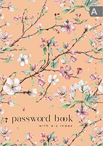 okumak Password Book with A-Z Index: A5 Medium Internet Logbook Organizer with Alphabetical Tabs Printed | Apple Branch Flower Design Orange