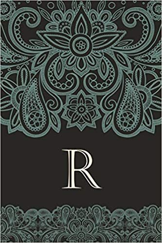 okumak R: Monogrammed blank lined journal: Beautiful and classic: Ornate dusky neutral and mint green Paisley pattern design