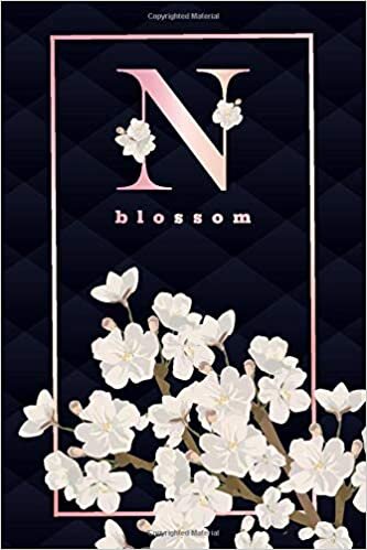 okumak N BLOSSOM: Zen white sakura flower monogram notebook. A beautiful feminine blank lined journal with cherry blossom to write all kinds of notes, thoughts, plans, recipes or lists.