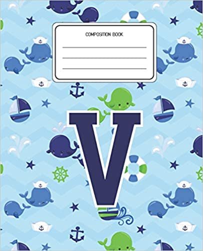 okumak Composition Book V: Whale Animal Pattern Composition Book Letter V Personalized Lined Wide Rule Notebook for Boys Kids Back to School Preschool Kindergarten and Elementary Grades K-2