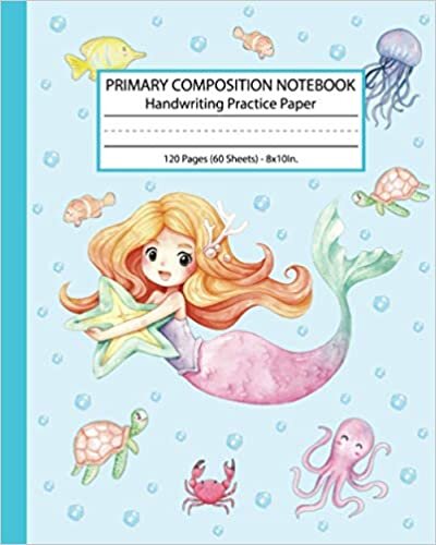 okumak Primary Composition Notebook Handwriting Practice Paper: Story Picture Space and Dashed Midline Mermaid Notebook Journal For Kids Grades K-2