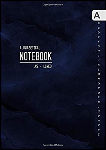 okumak Alphabetical Notebook A5: Medium Lined-Journal Organizer with A-Z Tabs Printed | Marble Blue Black Design