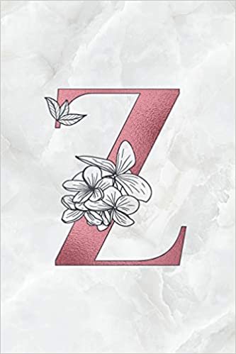 okumak Z: Letter Z Journal, Rose Gold on Marble, Personalized Notebook Monogram Initial, 6 x 9