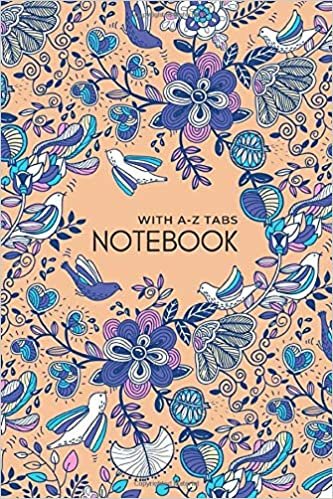 okumak Notebook with A-Z Tabs: 4x6 Lined-Journal Organizer Mini with Alphabetical Section Printed | Fantasy Flower Bird Design Orange