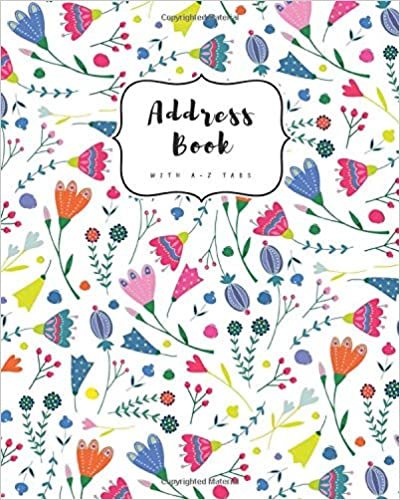 okumak Address Book with A-Z Tabs: 8x10 Contact Journal Jumbo | Alphabetical Index | Large Print | Cute Decorative Flower Design White