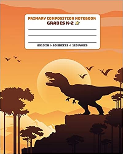 okumak Primary Composition Notebook Grades K-2: Picture drawing and Dash Mid Line hand writing paper Story Paper Journal - Dinosaur Orange Design (Dinosaurs Primary Composition Journals, Band 19)