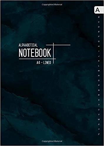 okumak Alphabetical Notebook A4: Large Lined-Journal Organizer with A-Z Tabs Printed | Marble Teal Black Design