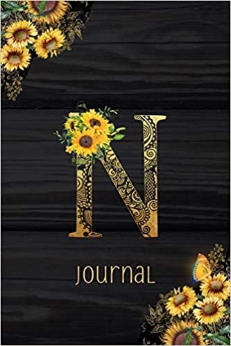 okumak N Journal: Sunflower Journal, Monogram Letter N Blank Lined Diary with Interior Pages Decorated With More Sunflowers.