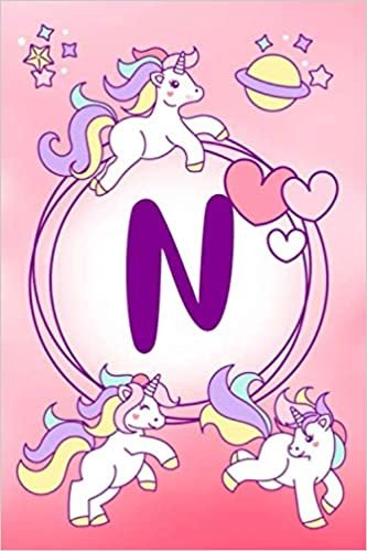 okumak N: Letter N Initial Monogram Notebook | Pink Unicorn Heart | 120 Pages 6x9 Lined