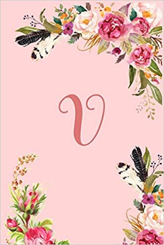 okumak Monogram Initial Letter V Notebook for Women and Girls: Pink Floral Notebook