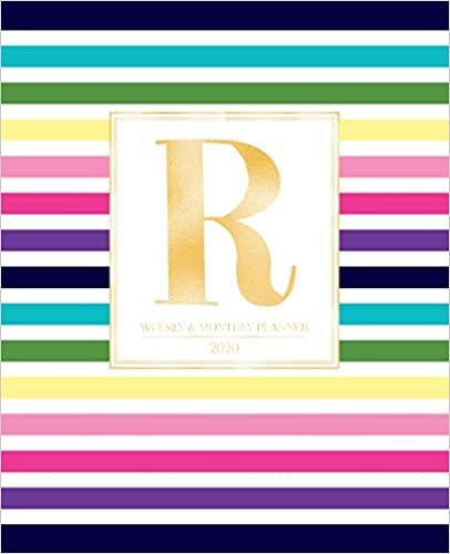 okumak Weekly &amp; Monthly Planner 2020 R: Colorful Rainbow Stripes Gold Monogram Letter R (7.5 x 9.25 in) Vertical at a glance Personalized Planner for Women Moms Girls and School
