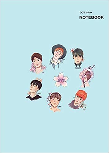 okumak Dot grid composition notebook: Dotted Pages, 110 Pages, (8.27&quot; x 11.69&quot;) A4, BTS Members with Cherry Blossom Cover.