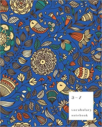okumak A-Z Vocabulary Notebook: 8x10 Large Journal 2 Columns with Alphabet Index | Artistic Bird Floral Cover Design | Blue