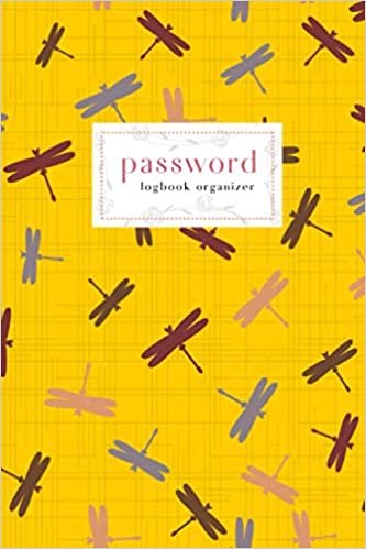 okumak Password Logbook Organizer: 6x9 Medium Password Notebook with A-Z Alphabet Index | Large Print | Geometric Line Dragonfly Design | Yellow