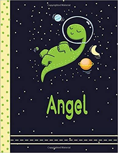 okumak Angel Dinosaur in space handwriting Notebook Grades K-2: Personalized dinosaur Primary Handwriting Notebook For Boys With green Name | Dotted Midline ... School Exercise Book, Composition S