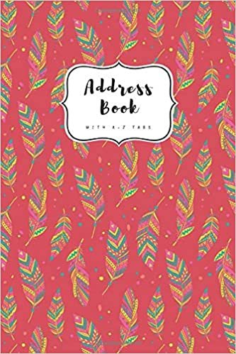 okumak Address Book with A-Z Tabs: 4x6 Contact Journal Mini | Alphabetical Index | Ethnic Feather Pattern Design Red
