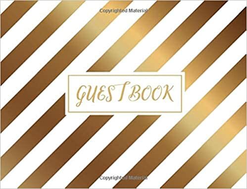 okumak Guest Book: Classy White and Gold Striped Guest Log Book for Special Occasions, Birthdays, Anniversaries, Weddings, B &amp; B&#39;s and More