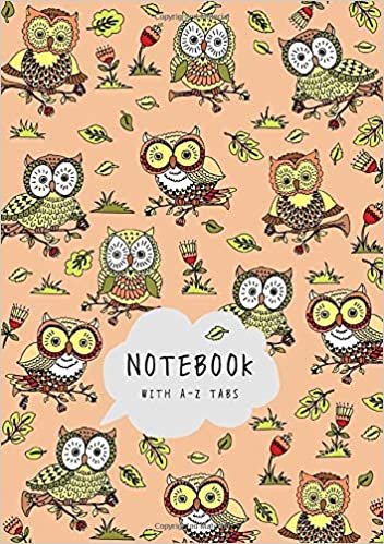 okumak Notebook with A-Z Tabs: A5 Lined-Journal Organizer Medium with Alphabetical Section Printed | Cute Owl Floral Design Orange