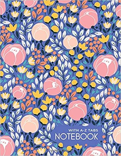 okumak Notebook with A-Z Tabs: 8.5 x 11 Lined-Journal Organizer Large with Alphabetical Sections Printed | Pretty Flower Garden Design Blue