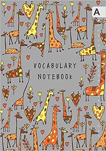 okumak Vocabulary Notebook: A5 Notebook 3 Columns Medium | A-Z Alphabetical Sections | Funny Drawing Giraffe Design Gray