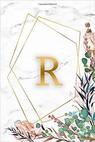 okumak R: Initial Monogram Letter R Wide Ruled Blank Notebook for Notes &amp; Writing - Personalized Wide Lined Diary &amp; Journal for Women and Girls - Abstract Marble &amp; Gold Print With A Floral Touch