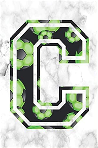 okumak C Journal: A Monogrammed C Initial Capital Letter Notebook For Writing And Notes: Green White Marble Soccer Ball Sports Football Print