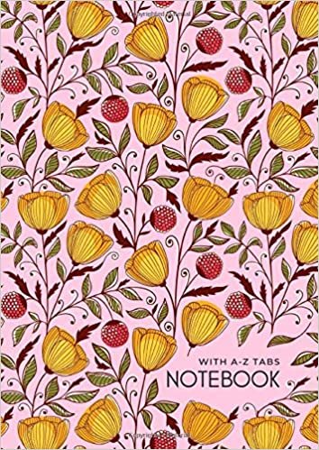 okumak Notebook with A-Z Tabs: A4 Lined-Journal Organizer Large with Alphabetical Sections Printed | Drawing Flower Berry Design Pink