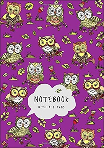 okumak Notebook with A-Z Tabs: A5 Lined-Journal Organizer Medium with Alphabetical Section Printed | Cute Owl Floral Design Purple