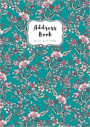 okumak Address Book with A-Z Tabs: B6 Contact Journal Small | Alphabetical Index | Fantasy Vintage Floral Design Teal