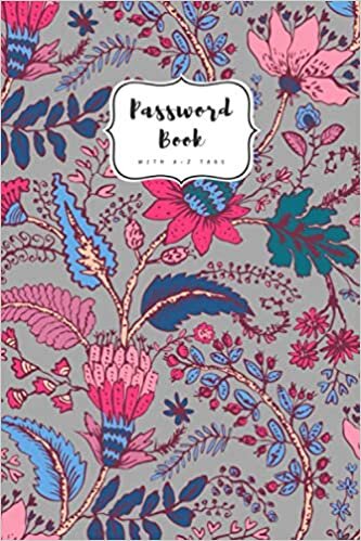 okumak Password Book with A-Z Tabs: 6x9 Internet Password Logbook with Alphabetical Index | Large Print | Fantasy Curl Flower Design Gray