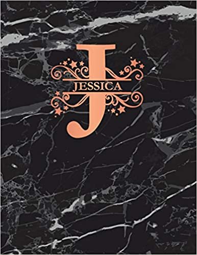 okumak Jessica: Personalized Dot Grid Bullet Notebook for Women or Girls. Monogram Initial J. Black Marble &amp; Rose Gold Cover. 8.5&quot; x 11&quot; 110 Pages Dotted Journal Diary Paper