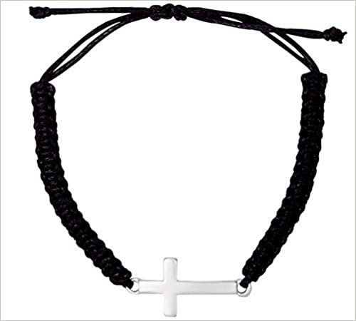okumak Armband - Geknüpftes Armband mit Kreuzanhänger: (versilbert)