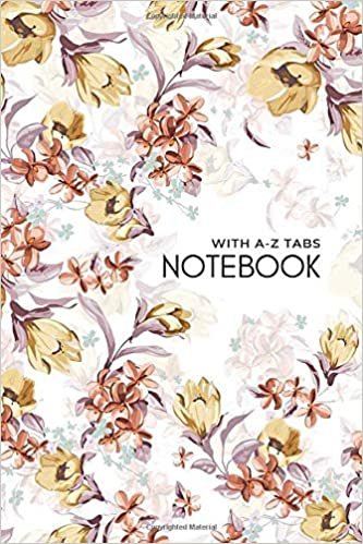 okumak Notebook with A-Z Tabs: 4x6 Lined-Journal Organizer Mini with Alphabetical Section Printed | Elegant Floral Illustration Design White