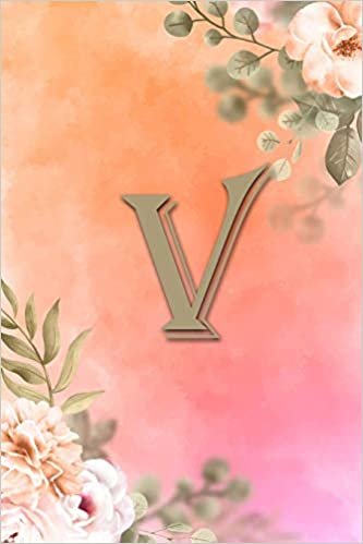 okumak V: Initial V Notebook for Womens and Girls, Pink Green Flower 6 x 9 120 pages