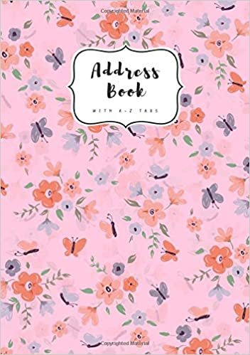 okumak Address Book with A-Z Tabs: B5 Contact Journal Medium | Alphabetical Index | Large Print | Little Flower Butterfly Design Pink