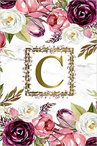okumak C: Pretty Monogram Initial C Dot Grid Bullet Notebook for Women, Girls &amp; School - Personalized Blank Journal &amp; Diary with Dot Gridded Pages - Watercolor Floral &amp; Grey Marble Print