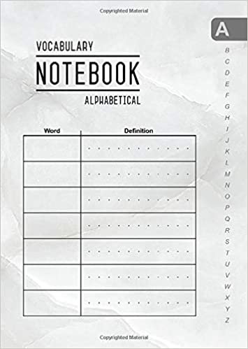 okumak Vocabulary Notebook Alphabetical: B6 Small Notebook 2 Columns with A-Z Tabs Printed | Marble White Design