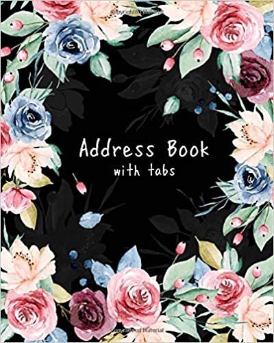 okumak Address Book with Tabs: 8x10 Large Contact Notebook Organizer | A-Z Alphabetical Tabs | Large Print | Peony Rose Flower Frame Design Black