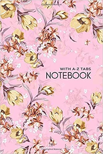 okumak Notebook with A-Z Tabs: 4x6 Lined-Journal Organizer Mini with Alphabetical Section Printed | Elegant Floral Illustration Design Pink