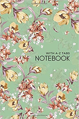 okumak Notebook with A-Z Tabs: 4x6 Lined-Journal Organizer Mini with Alphabetical Section Printed | Elegant Floral Illustration Design Green