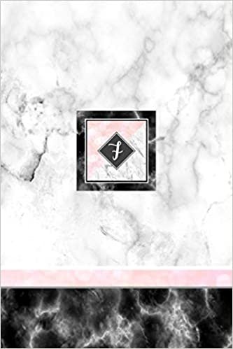 okumak F: Pink Letter F Monogram Journal, Monogrammed White Marble Notebook, Blank Lined Custom Journal 6x9 College Ruled 120 page perfect bound Glossy Soft Cover