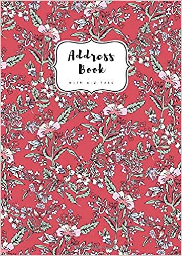 okumak Address Book with A-Z Tabs: B6 Contact Journal Small | Alphabetical Index | Fantasy Vintage Floral Design Red