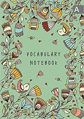 okumak Vocabulary Notebook: A5 Notebook 3 Columns Medium | A-Z Alphabetical Sections | Bird Mini Heart Floral Frame Design Green