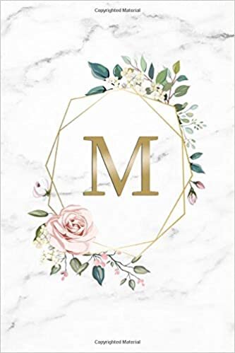 okumak M: Initial Monogram Letter M Wide Ruled Blank Notebook for Notes &amp; Writing - Personalized Wide Lined Diary &amp; Journal for Women and Girls - Trendy Golden Grey Marble Floral Gift