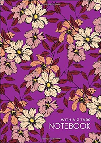 okumak Notebook with A-Z Tabs: B5 Lined-Journal Organizer Medium with Alphabetical Section Printed | Hand-Drawn Flower Leaf Design Purple